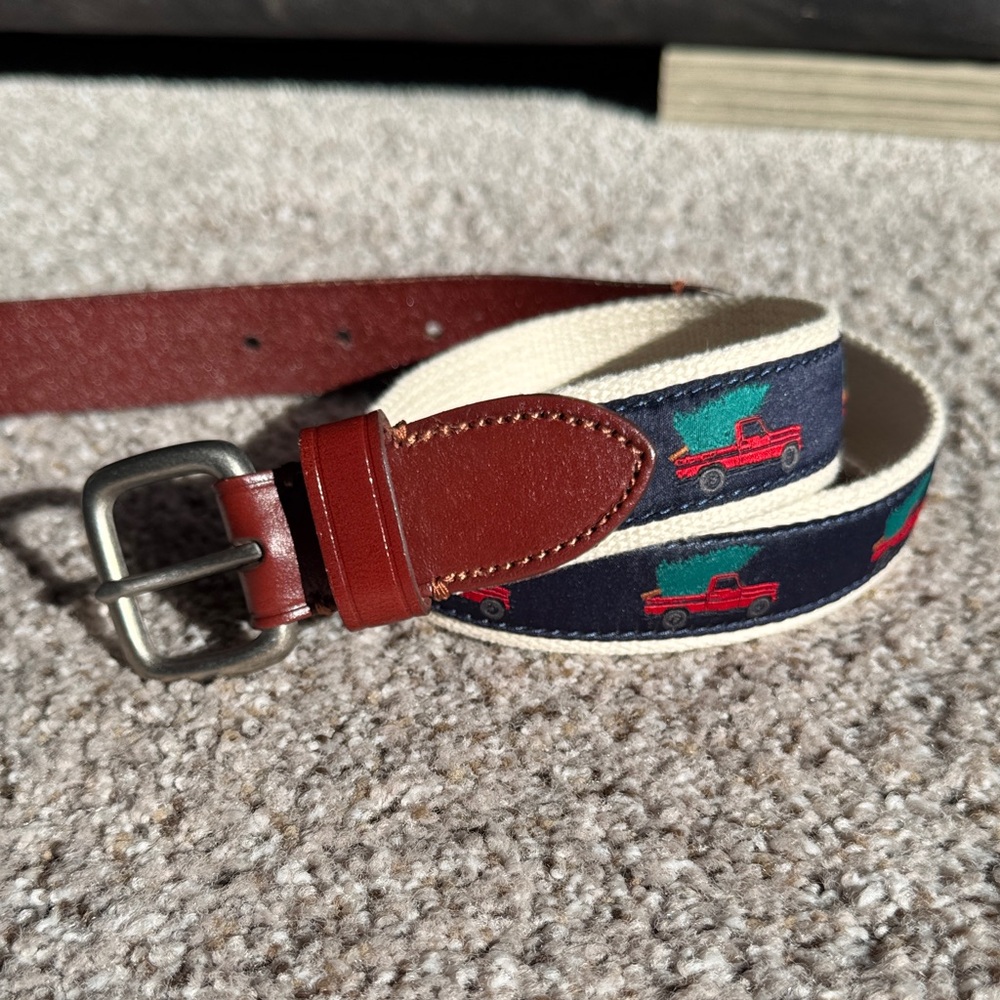 Crewcuts Kids Belt Cream with Red & Green Truck Design